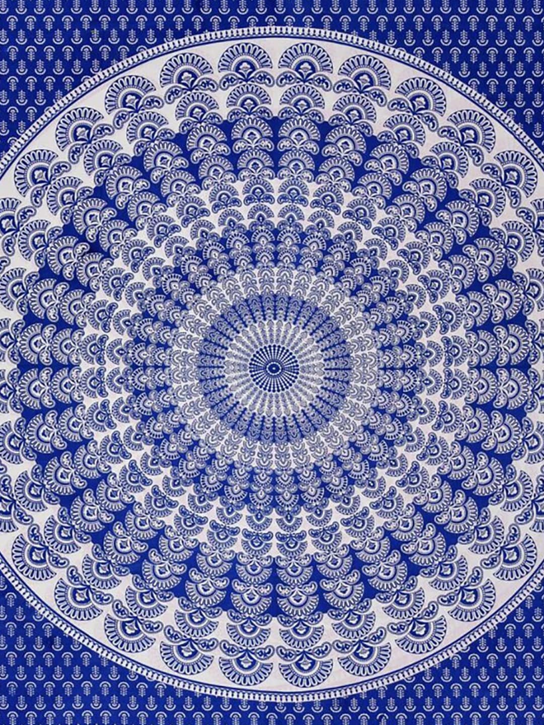 HOMETALES Blue & White Ethnic Motifs Cotton 104 TC King Bedsheet with 2 Pillow Covers | Grocsy