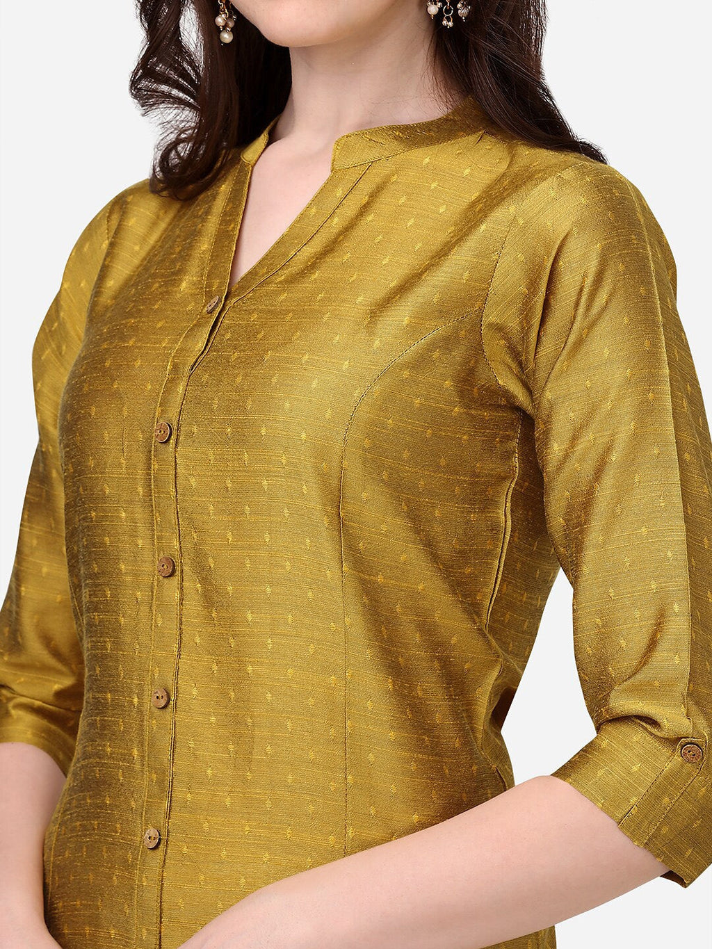 HERE&NOW Geometric Printed Mandarin Collar Dobby Art Silk Kurta | Grocsy