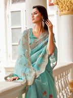 Tikhi Imli Ethnic Motifs Embroidery Organza Heavy Work Saree | Grocsy