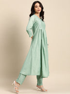 All About You Ethnic Motifs Embroidered Mirror Work Kurta With Trousers | Grocsy
