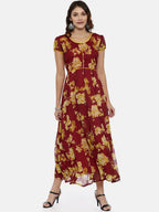 Souchii Maroon Printed Maxi Dress | Grocsy