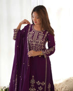 Teeya Creation Purple Color Chinon Silk Embroidery Work Wedding Wear Palazzo Set | Grocsy
