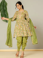 Yufta Green Peplum Dhoti Dupatta Set | Grocsy