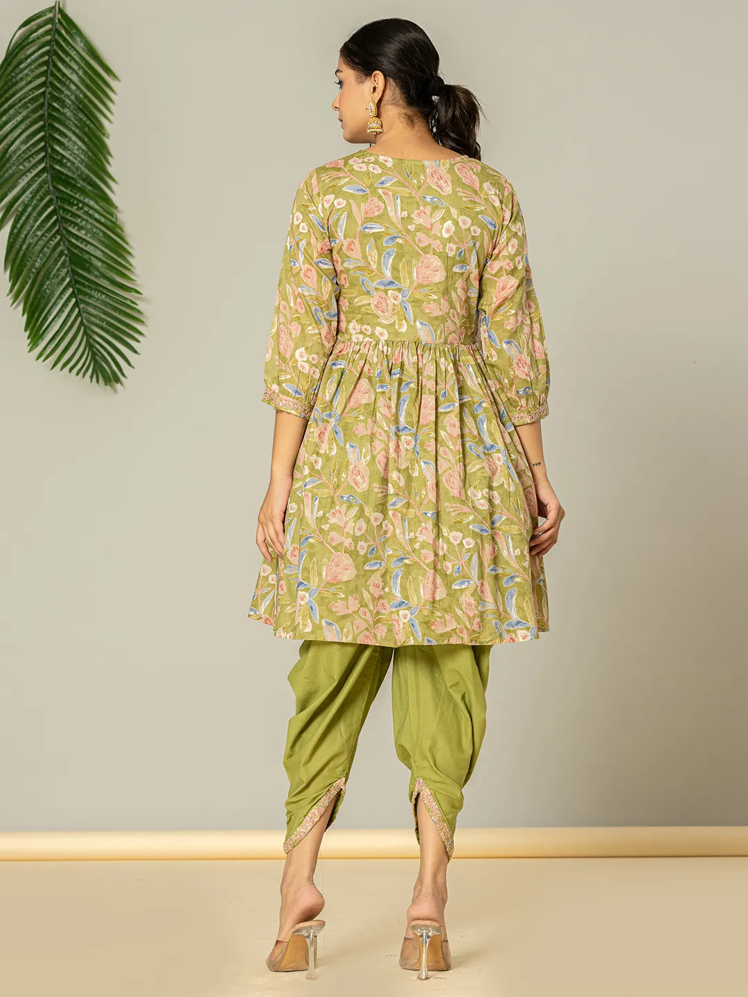 Yufta Green Peplum Dhoti Dupatta Set | Grocsy