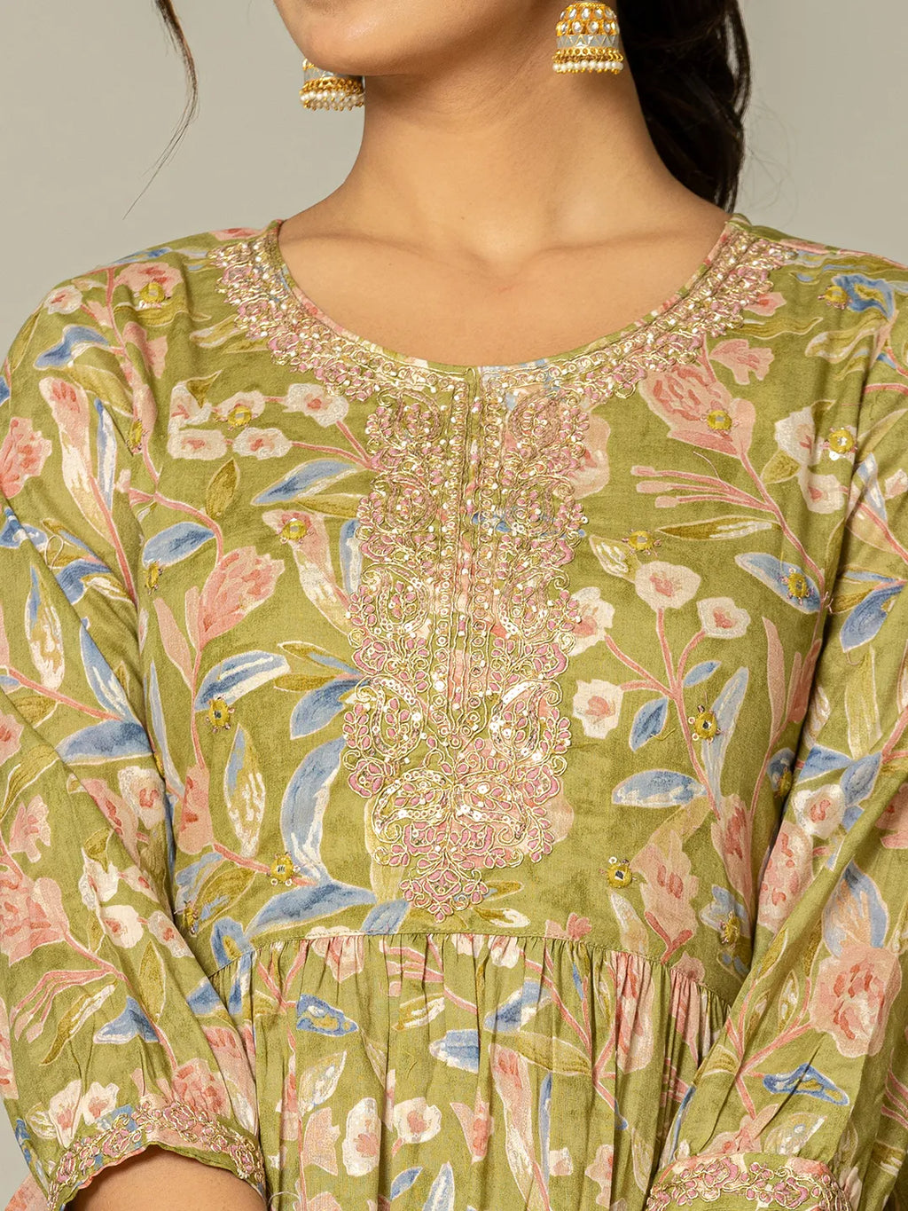 Yufta Green Peplum Dhoti Dupatta Set | Grocsy