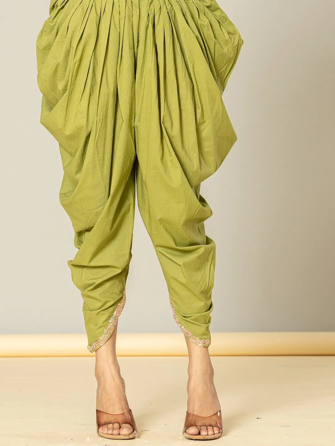 Yufta Green Peplum Dhoti Dupatta Set | Grocsy