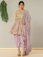 Yufta Purple Cotton Peplum Dhoti Dupatta Set | Grocsy