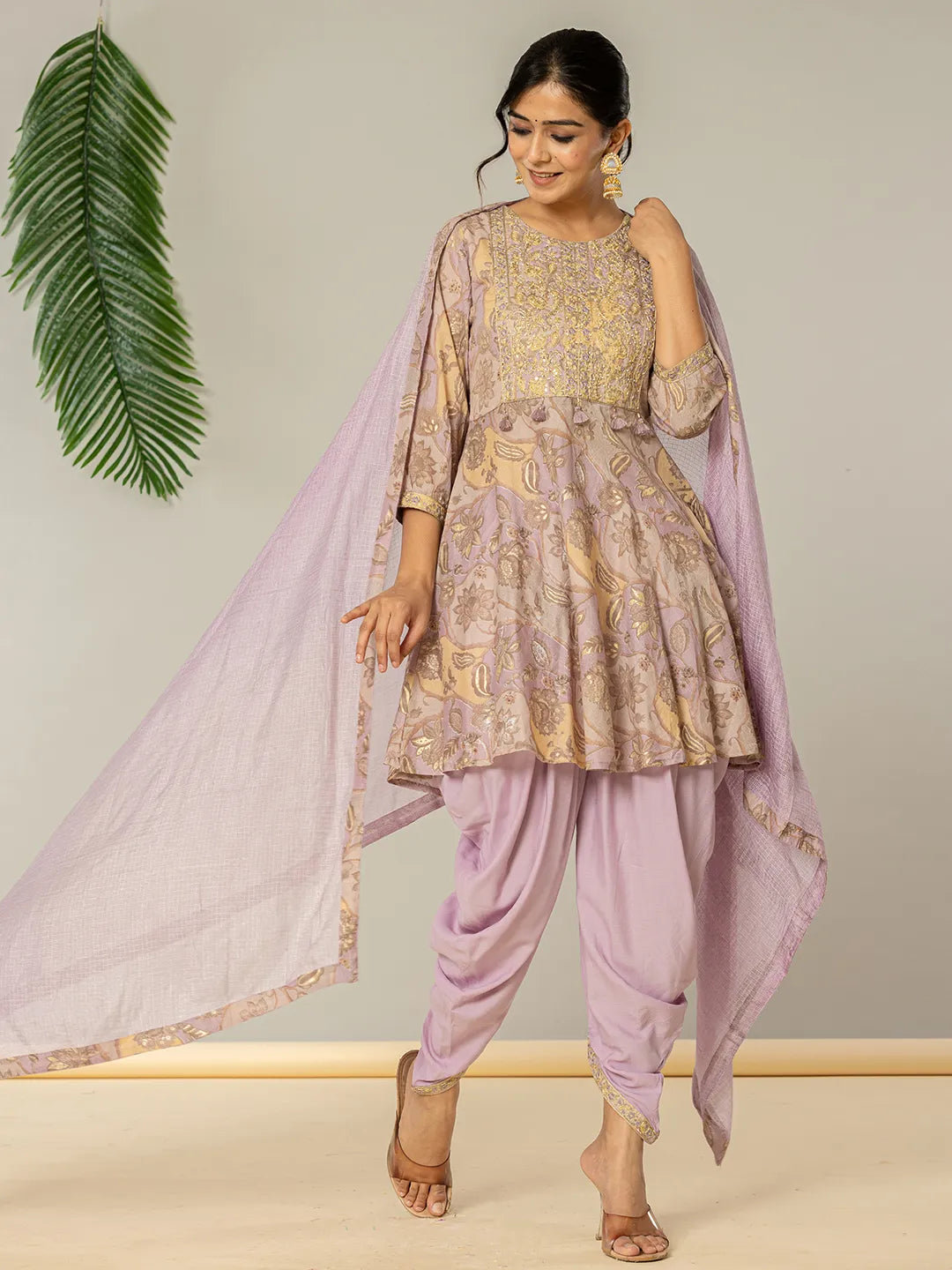 Yufta Purple Cotton Peplum Dhoti Dupatta Set | Grocsy