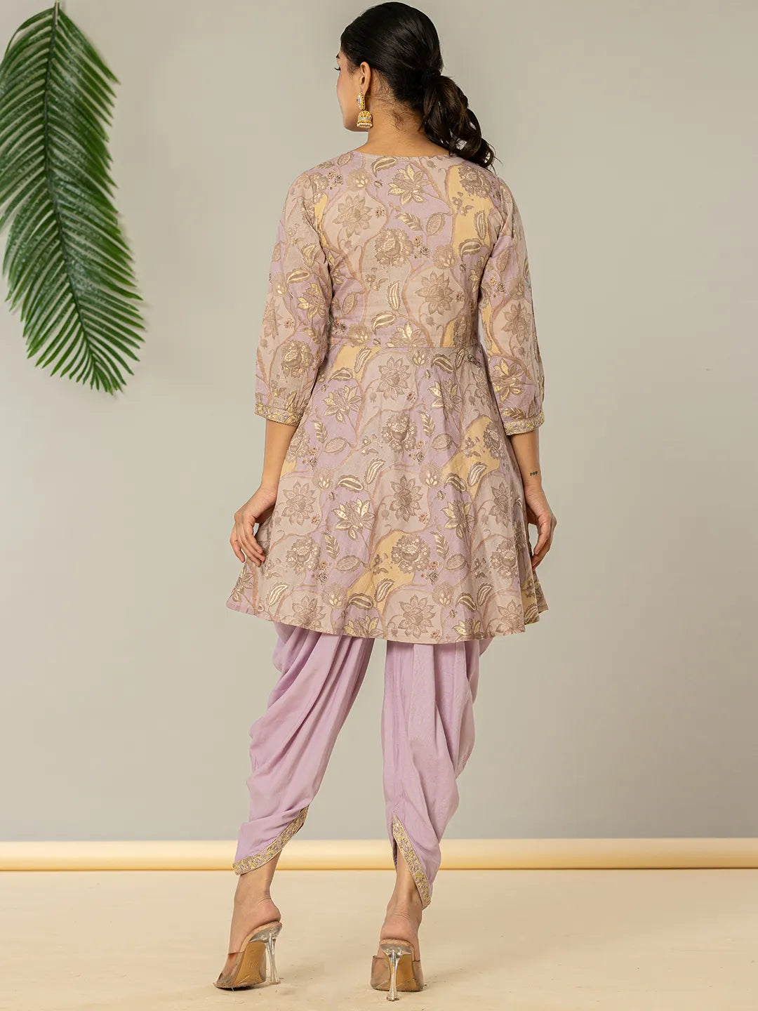 Yufta Purple Cotton Peplum Dhoti Dupatta Set | Grocsy