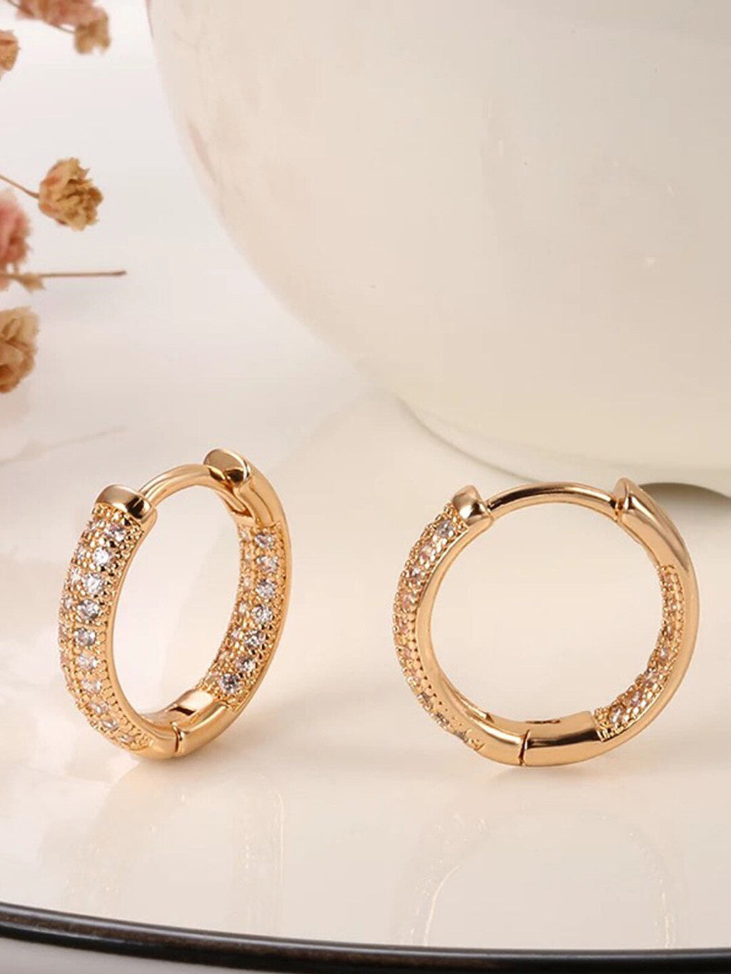 Shining Diva Rose Gold Contemporary Hoop Earrings | Grocsy