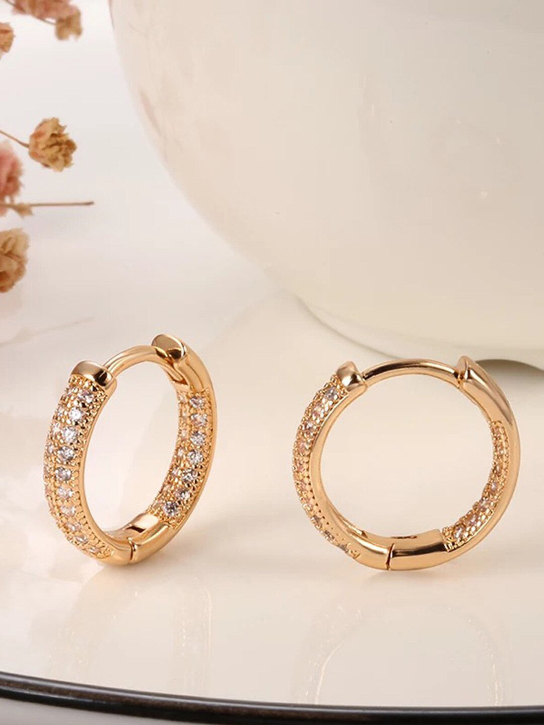 Shining Diva Rose Gold Contemporary Hoop Earrings | Grocsy