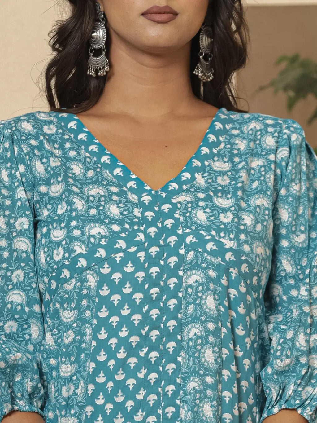 Yufta Blue Ethnic Motifs Cotton Anarkali Aliya Cut Kurta Dupatta Set | Grocsy
