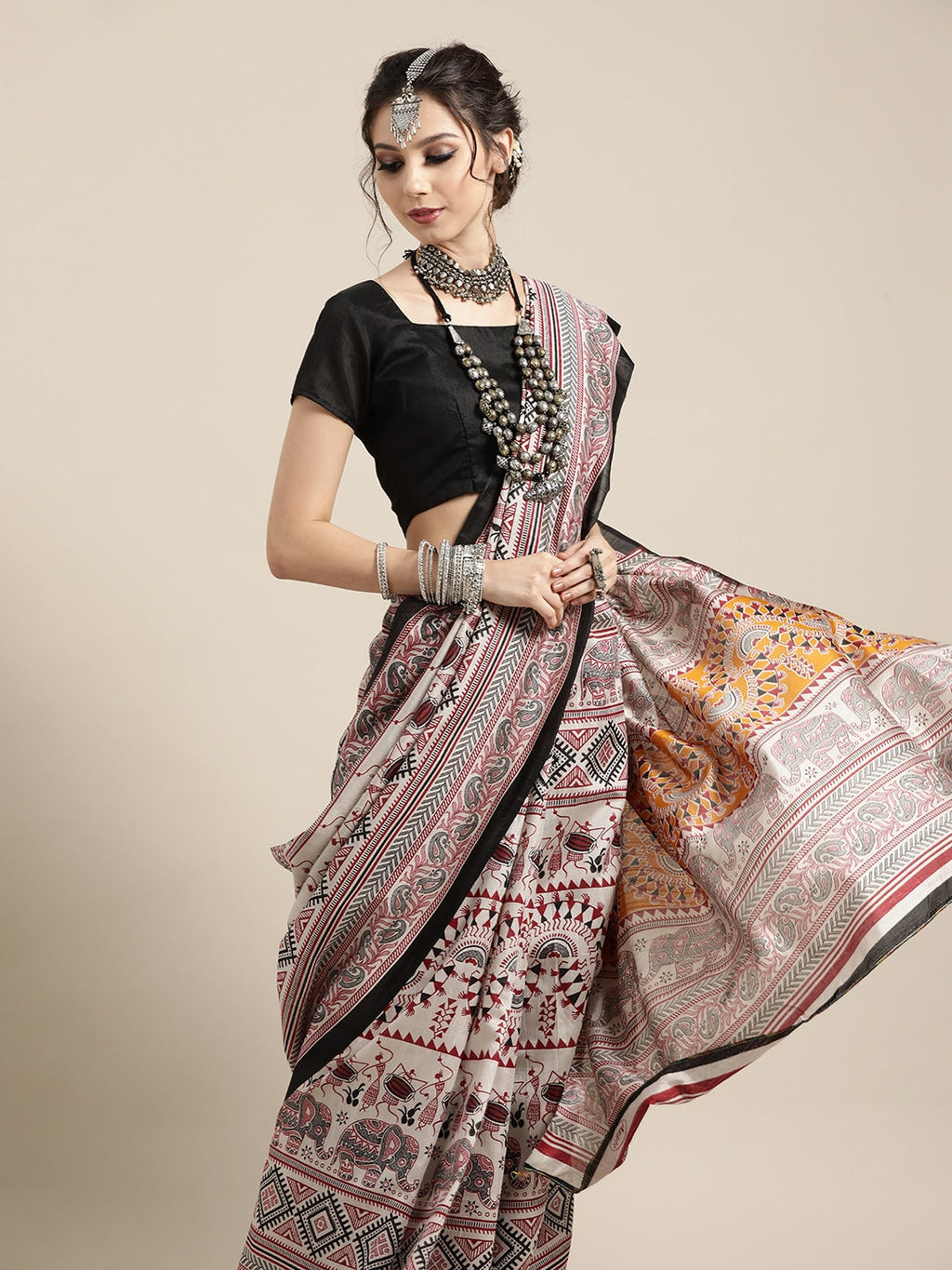 Saree Mall Warli Saree with Sleek border | Grocsy