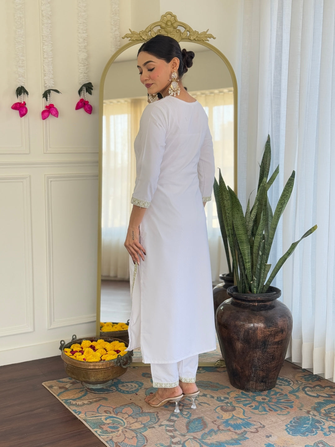 The52 Women's Beautiful Viscose Embroidery work Straight Kurta with Pant and Dupatta Set | Grocsy