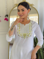 The52 Women's Beautiful Viscose Embroidery work Straight Kurta with Pant and Dupatta Set | Grocsy