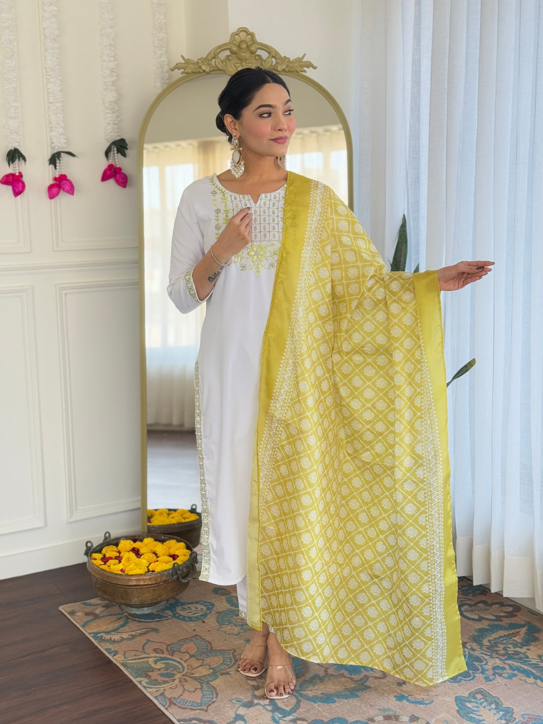The52 Women's Beautiful Viscose Embroidery work Straight Kurta with Pant and Dupatta Set | Grocsy