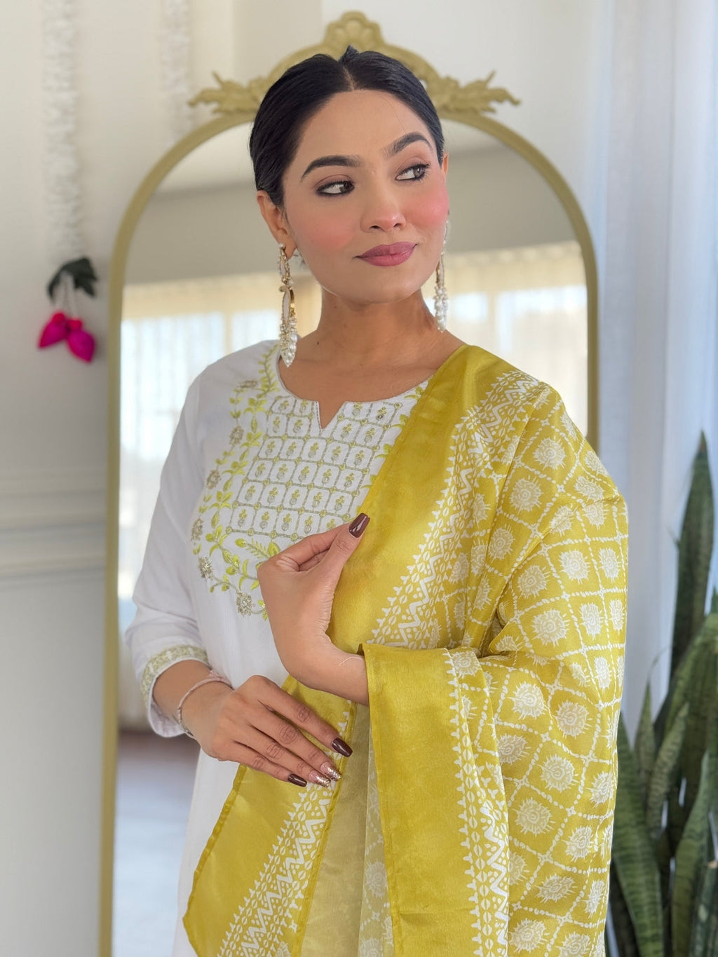 The52 Women's Beautiful Viscose Embroidery work Straight Kurta with Pant and Dupatta Set | Grocsy