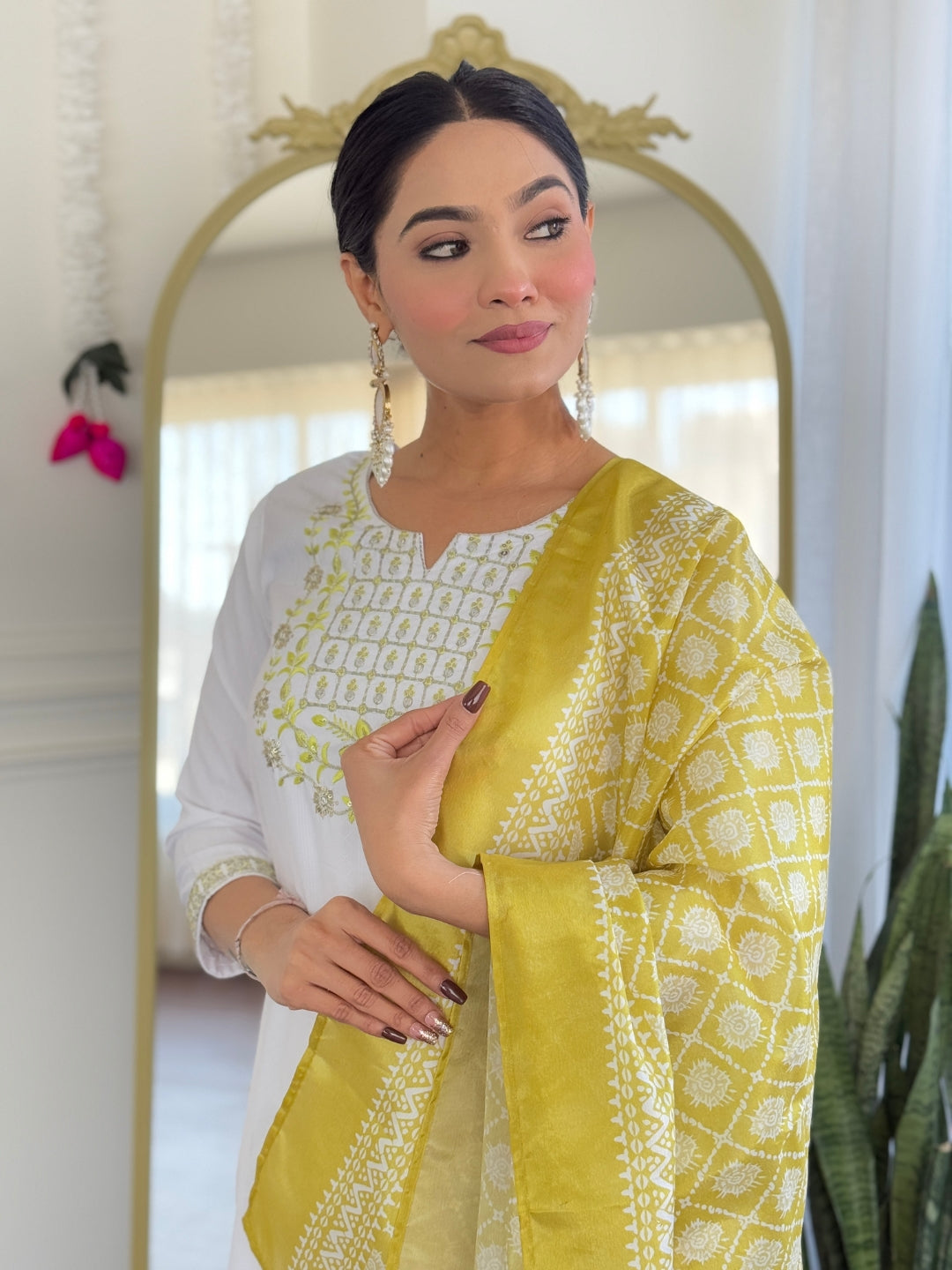 The52 Women's Beautiful Viscose Embroidery work Straight Kurta with Pant and Dupatta Set | Grocsy