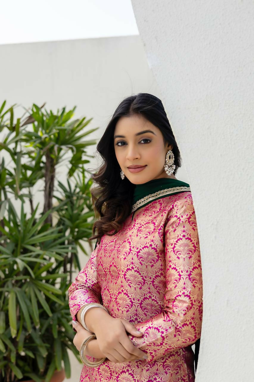 Teeya Creation Pink Viscose Jacquard Party Wear Designer Suit | Grocsy