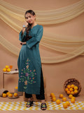 Yufta Teal Blue Hand Floral Print Cotton Straight Kurta | Grocsy