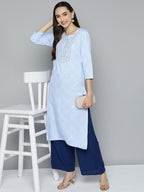 HERE&NOW Women Blue Ethnic Motifs Printed Embroidered Sequin Detail Kurta | Grocsy