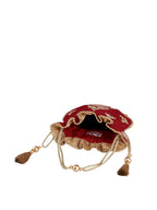 Masq Red & Gold-Toned Embellished Embroidered Potli Clutch | Grocsy