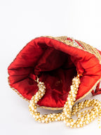 NR By Nidhi Rathi Maroon & Gold-Toned Persia Embroidered Potli Clutch | Grocsy