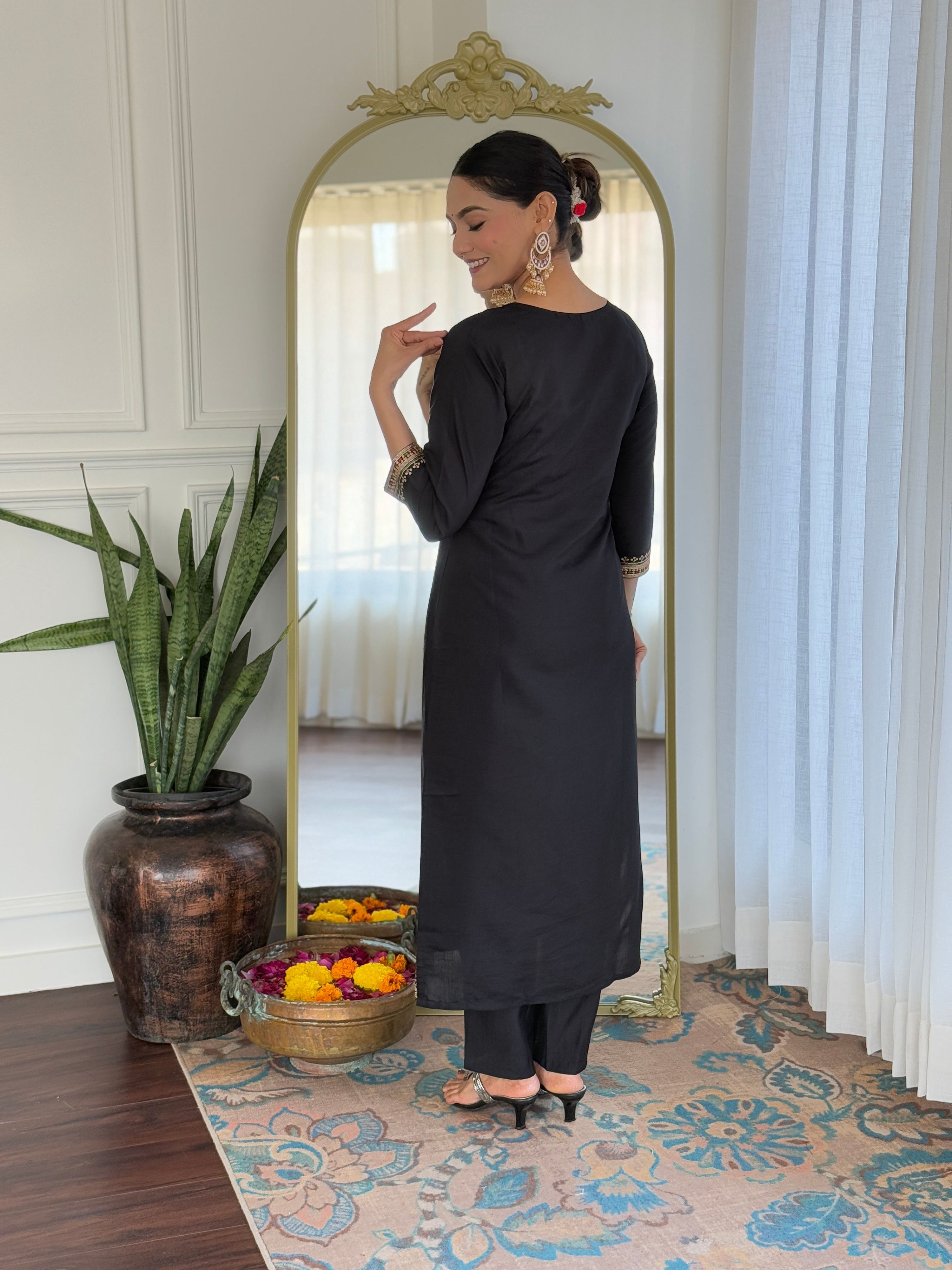 The52 Women's Viscose Embroidery work Straight Kurta with Pant and Dupatta Set | Grocsy