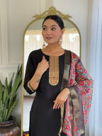 The52 Women's Viscose Embroidery work Straight Kurta with Pant and Dupatta Set | Grocsy