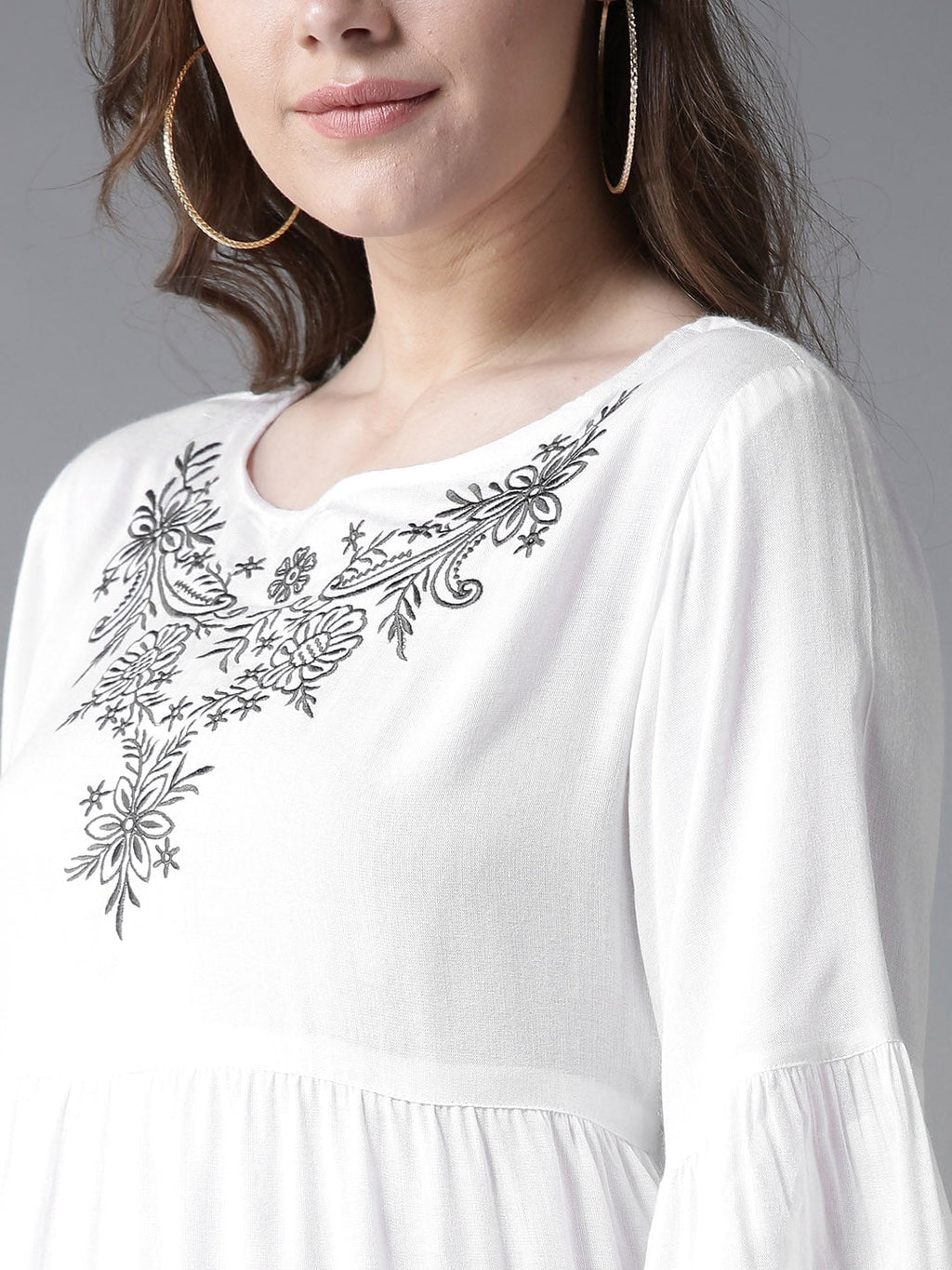 HERE&NOW Women White Yoke Design Anarkali Kurta | Grocsy