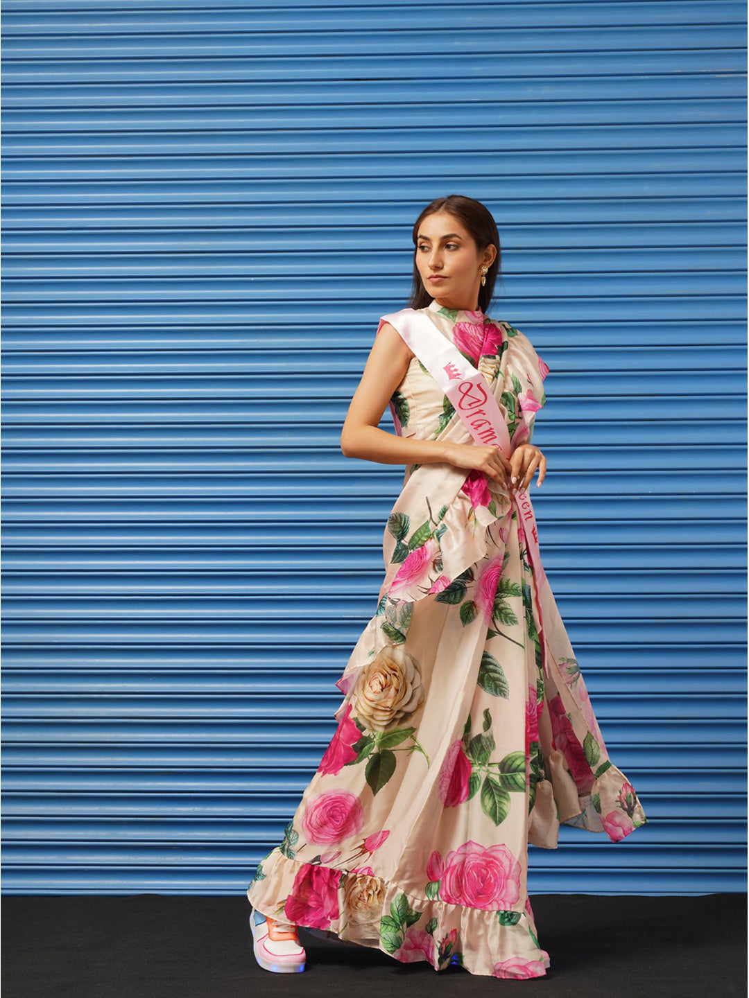 Tikhi Imli Floral Printed Poly Crepe Saree | Grocsy