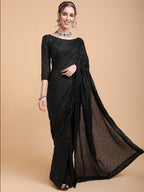 Sangria Women Black Embellished Sequinned Heavy Work Saree | Grocsy