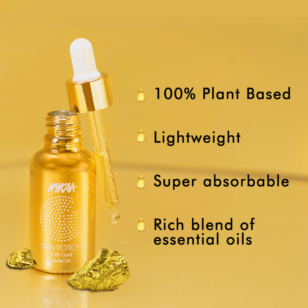 Nykaa Naturals Skin Potion 24K Gold Collagen Boosting Face Oil Serum with Squalene | Grocsy