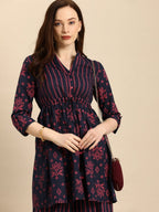 All About You Women Blue & Pink Bandhani Printed Pleated Kurti with Palazzos | Grocsy