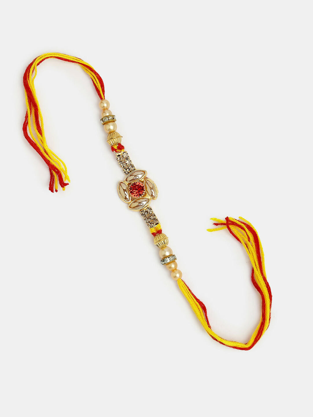 NVR Women & Men Set of 2 Red & Gold-Toned Stone-Studded Bhaiya Bhabhi Rakhi With Roli Chawal | Grocsy