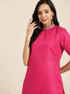 Sangria Women Pink & Orange Solid Thread Work Kurta with Palazzos | Grocsy