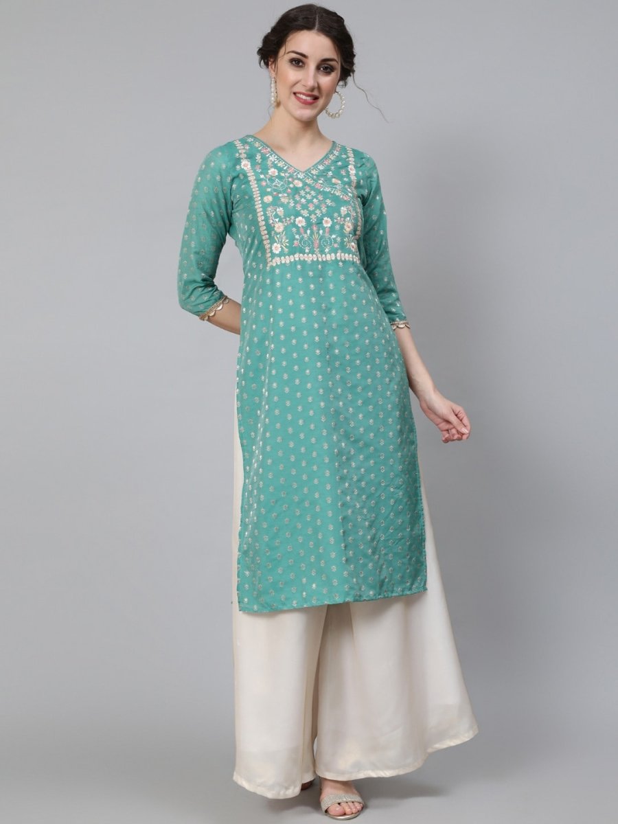 Aks Ethnic Motifs Woven Design Zari Chanderi Silk Kurta | Grocsy