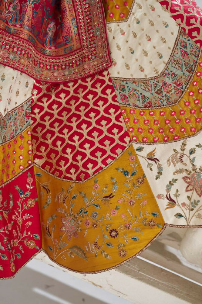 Kesar Fab White Banarasi Silk Embroidered Lehenga | Grocsy