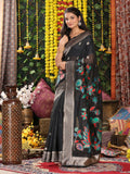 Shree Shyam Fashion Linen Cotton Black Saree | Grocsy