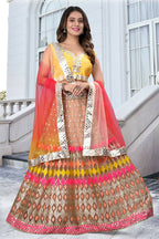 Jyoti Fashion Multicolor Mirror & Sequence Embroidery Butterfly Net Lehenga Choli with Dupatta | Grocsy