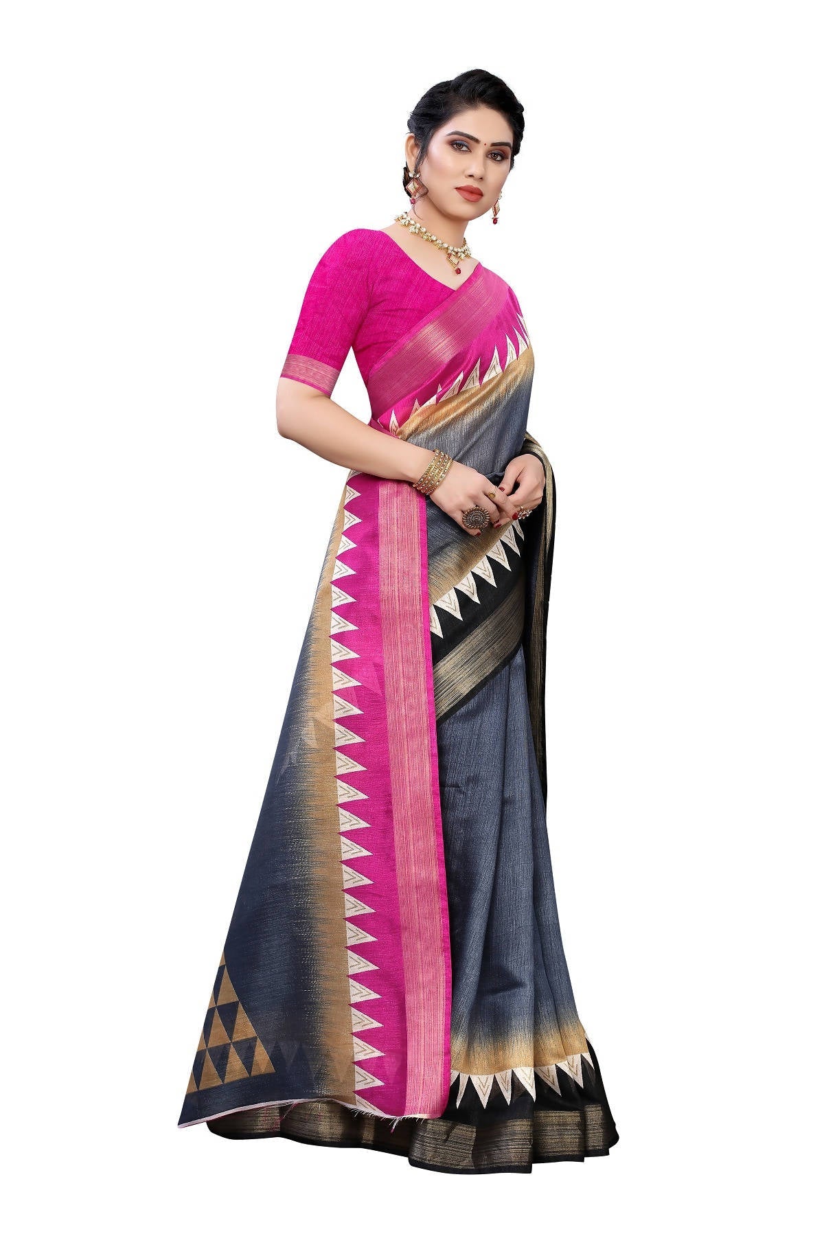 Vamika Grey Linen Jari Border Saree (GUNJAN GREY) | Grocsy