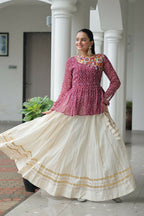 Teeya Creation Wine And White Colour Cotton Printed Navratri Lehenga Choli | Grocsy