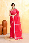 Piyari Fashion Women's Rani Pink Embellished Cotton Blend Zari Border Handloom Saree | Grocsy