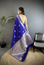 Joban Fashion Royal Blue Floral Jacquard Woven Design Cotton Silk Banarasi Silk Saree | Grocsy
