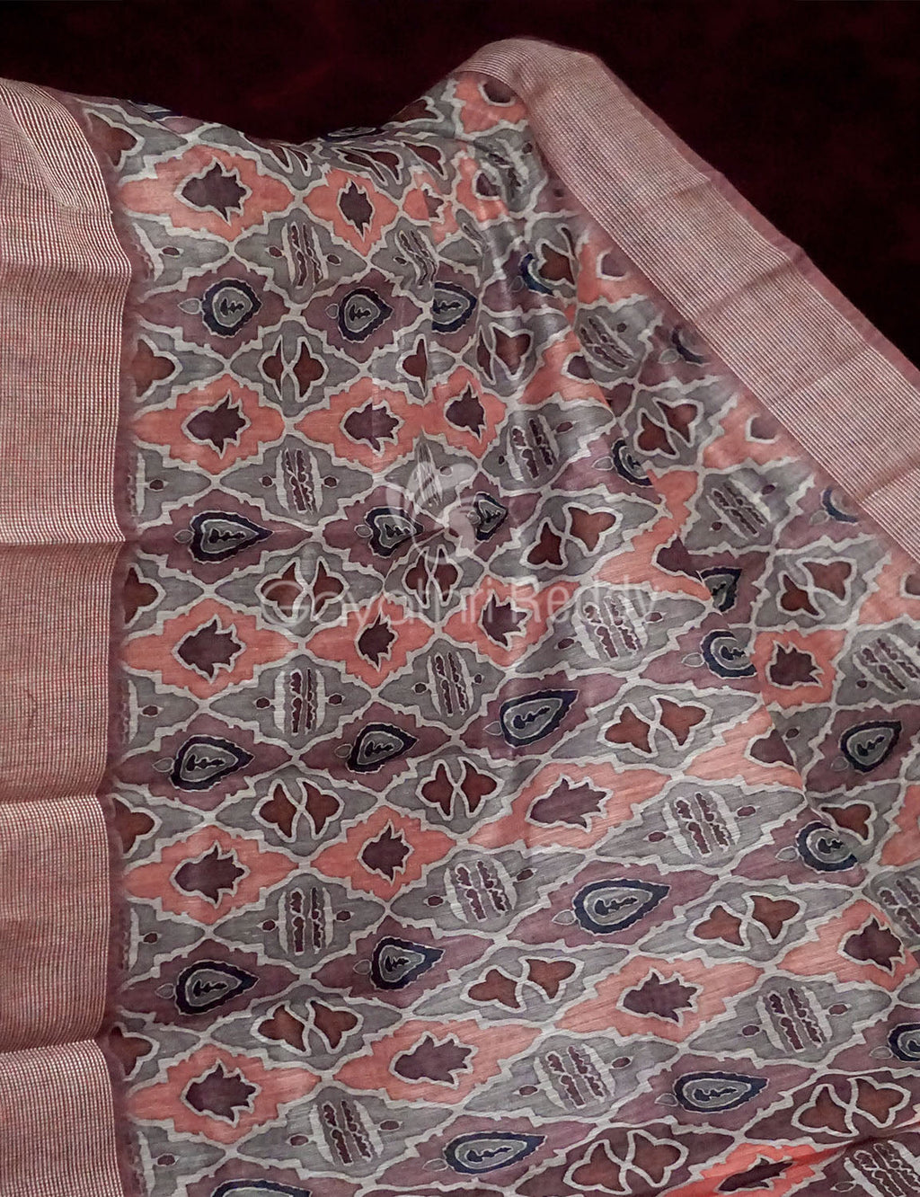 Grey And Peach Colour Ikat Design Semi Chanderi Saree By Gayathri Reddy Designer Studio | Grocsy