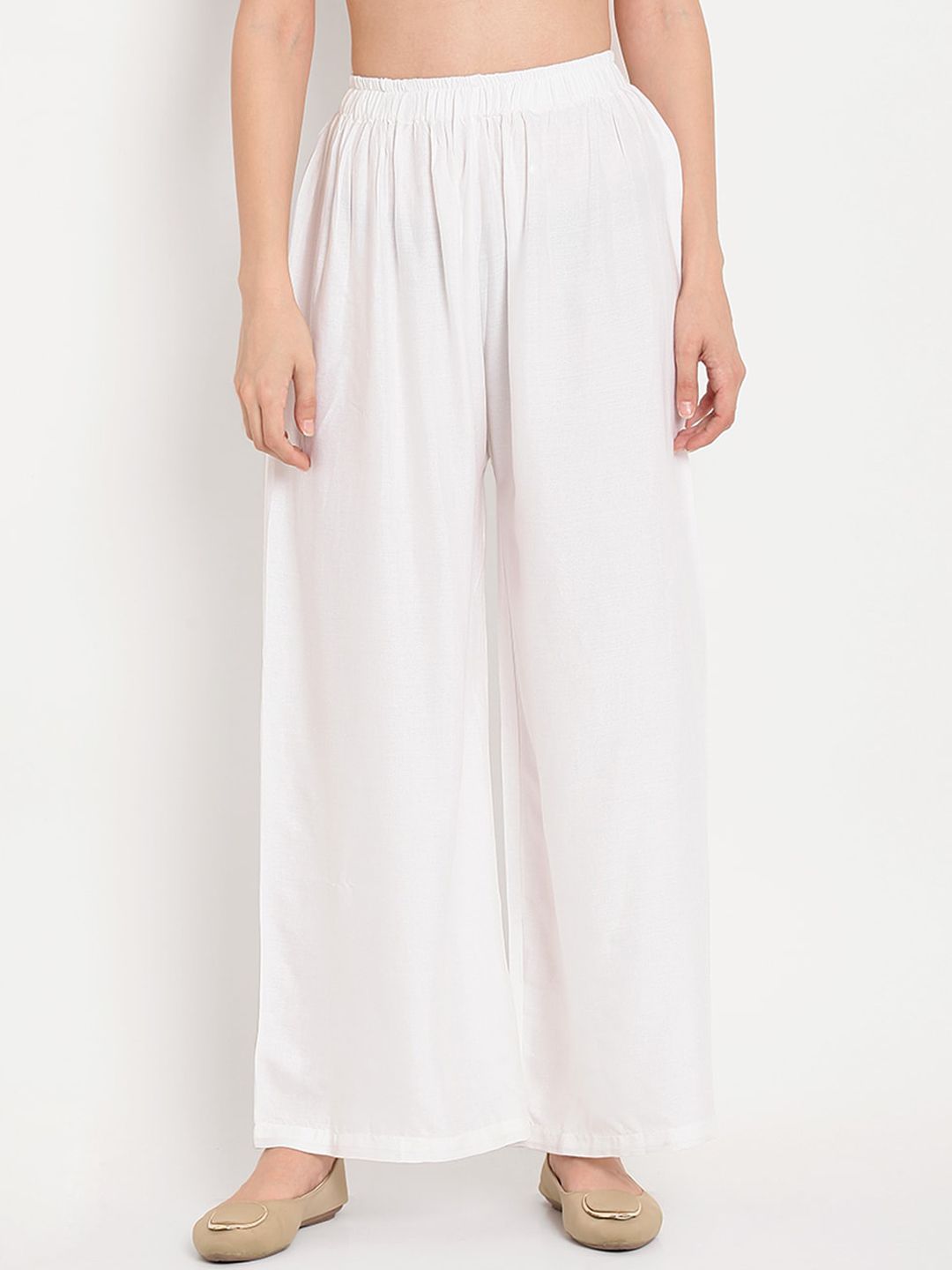 TAG 7 Women White Solid Straight Palazzos | Grocsy