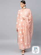 Aks Floral Printed Pure Cotton Straight Kurta With Palazzos & Dupatta | Grocsy