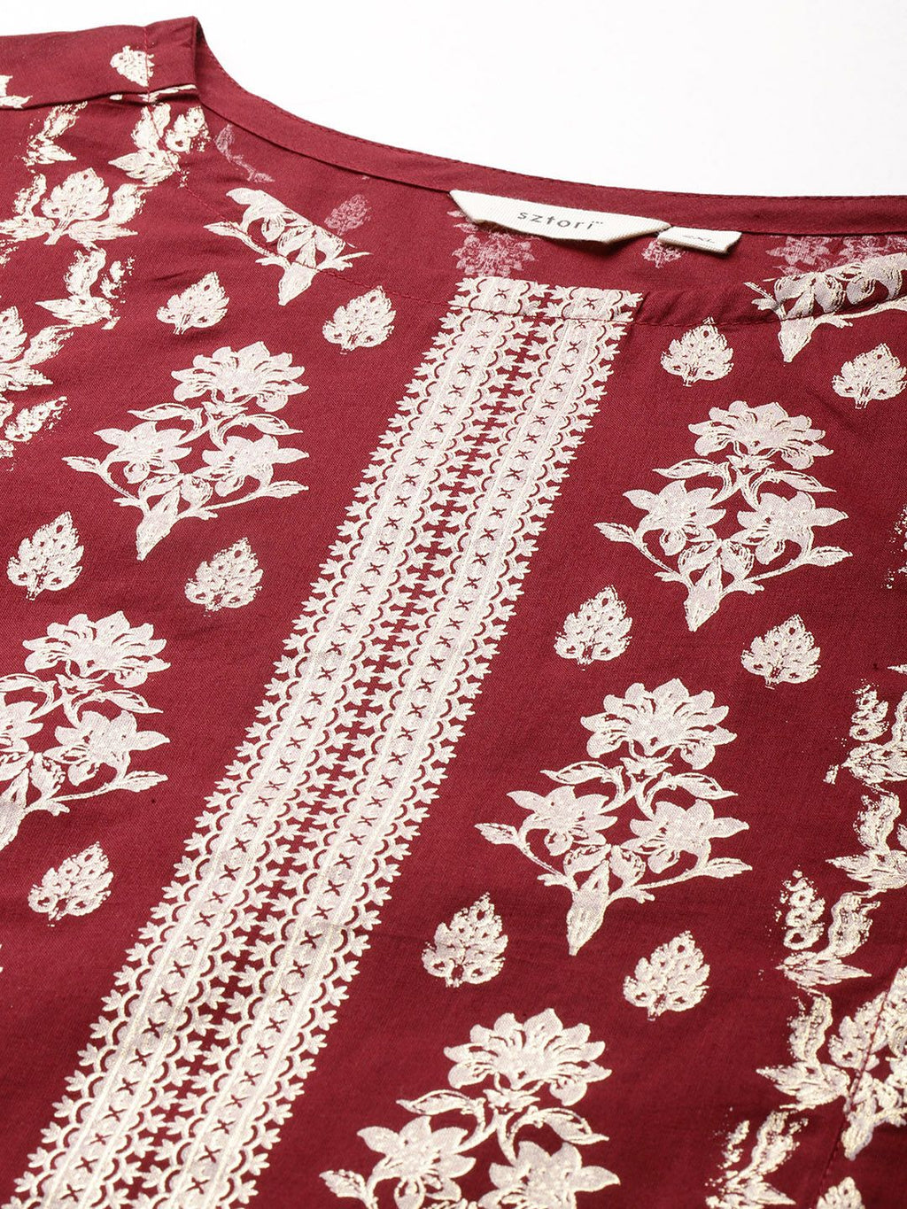 Sztori Plus-Size Gotta Patti Ethnic Motif Print Pure Cotton Kurta with Trousers & Dupatta | Grocsy