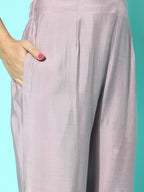 Sangria Women Lavender Ethnic Motifs Yoke Design Regular Thread Work Kurta with Trousers & With Dupatta | Grocsy