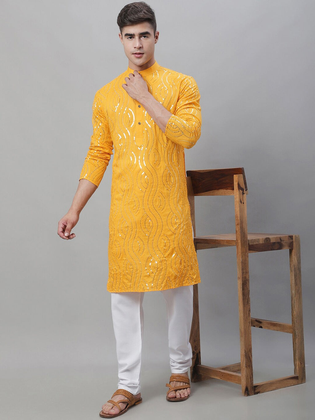 Sojanya Ethnic Motifs Embroidered Sequinned Pure Cotton Kurta | Grocsy